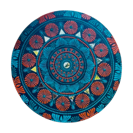 Mandala con espejos Dot Art Naranja Mar Verde y Azul Colores Pintura acrílica hecha a mano