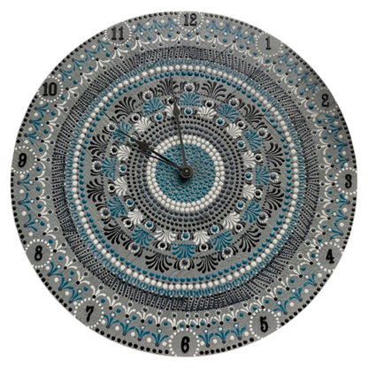 Reloj de pared con arte de puntos, trabajo de Mandala, pintura acrílica hecha a mano, decoración para el hogar y la Oficina