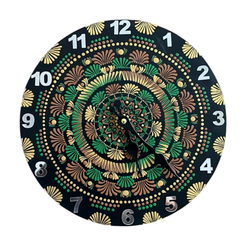 Reloj de pared con intrincado trabajo de puntos, arte de Mandala, pintura acrílica hecha a mano, decoración para el hogar y la Oficina