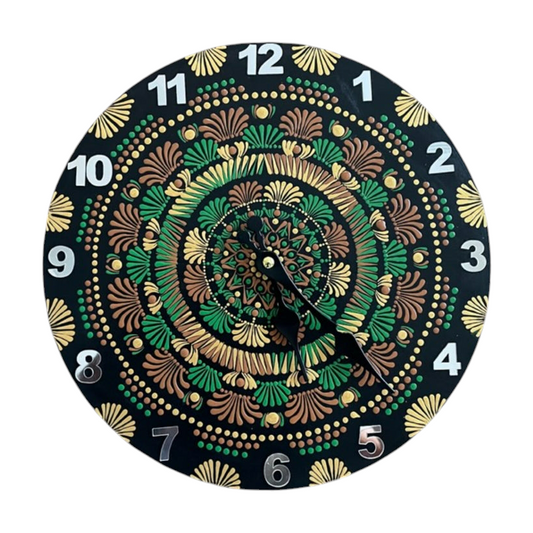 Reloj de pared con intrincado trabajo de puntos, arte de Mandala, pintura acrílica hecha a mano, decoración para el hogar y la Oficina