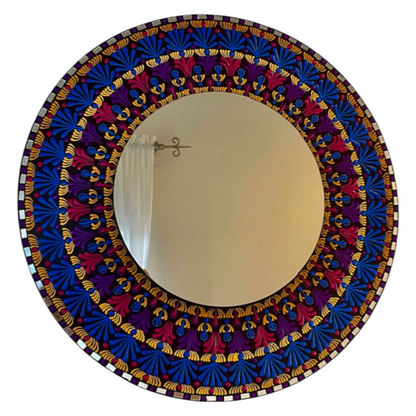 Espejo de pared con pintura azul, rosa y amarilla, arte de puntos, Mandala, decoración hecha a mano para el hogar y la Oficina