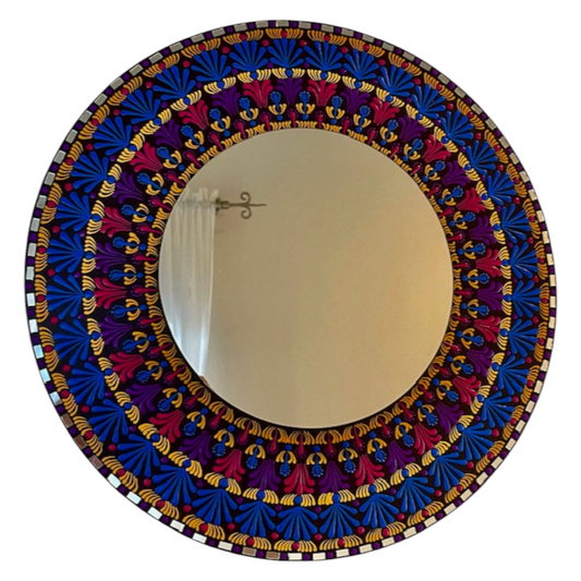 Espejo de pared con pintura azul, rosa y amarilla, arte de puntos, Mandala, decoración hecha a mano para el hogar y la Oficina