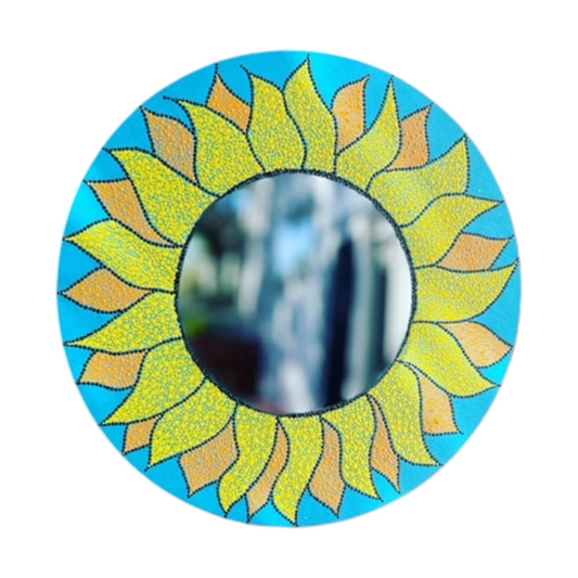 Espejo de pared decorativo de girasol Dot Art hecho a mano