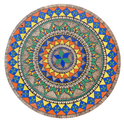 Arte de mandala turco en madera quemada y pintada a mano