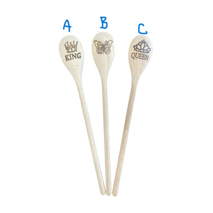 Beechwood 14" Cooking Spoons Wood Burned Design Work