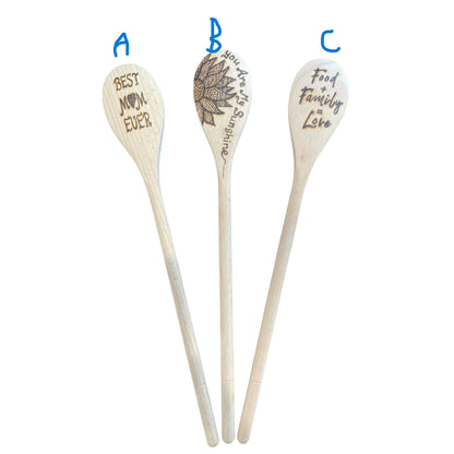 Beechwood 14" Cooking Spoons Custom Quotes and Designs Wood Burned