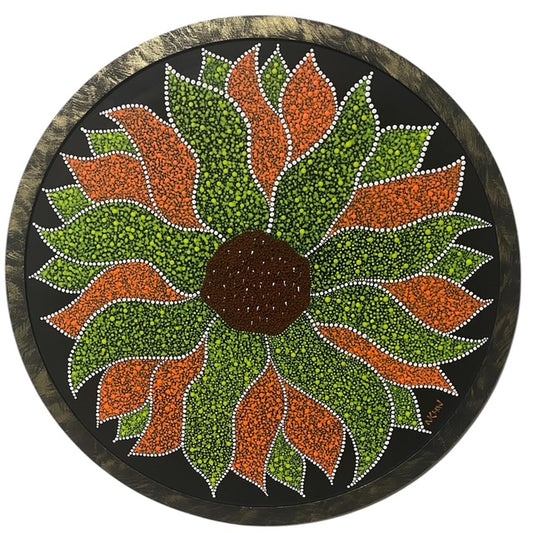 Sunflower Dot Artwork Handmade Glow Under Blue Lights UV Lights