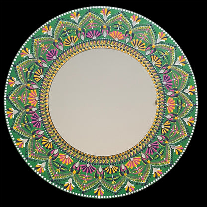 Wall Mirror Artwork with Green Purple White Yellow Color Combination