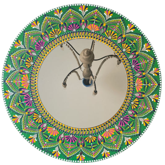 Wall Mirror Artwork with Green Purple White Yellow Color Combination