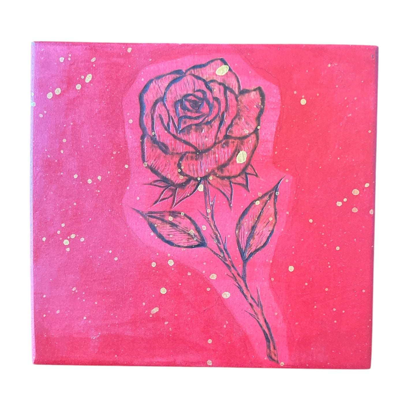 Red Green Orange Rose Wooden Plaques Wall Decor Wood Burned Painted