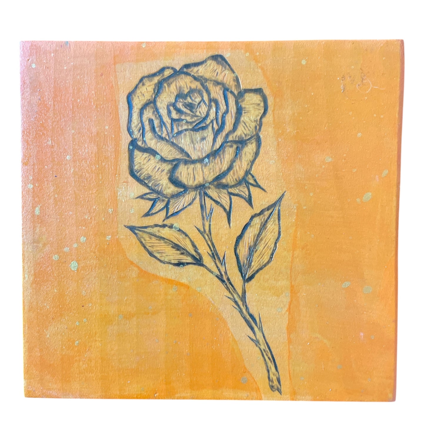 Red Green Orange Rose Wooden Plaques Wall Decor Wood Burned Painted