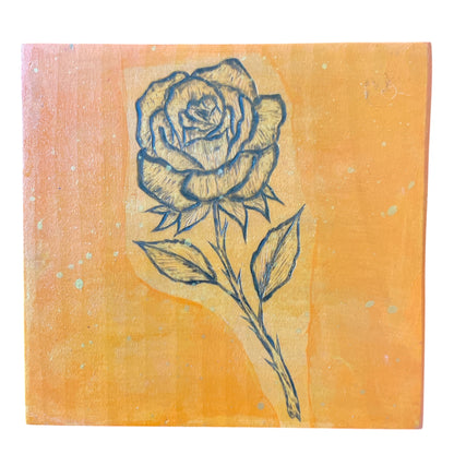 Red Green Orange Rose Wooden Plaques Wall Decor Wood Burned Painted