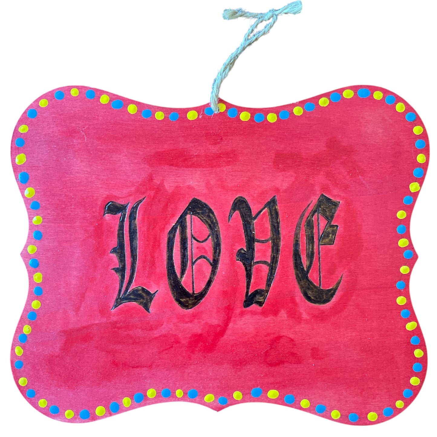 Dream Love Live Wooden Plaques for Door Wall Hanging Wood Burned Words Painted Dots