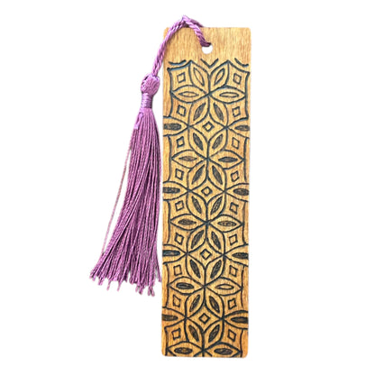 Handcrafted Bookmarks Wood Burned Words Feather Floral Design with Tassels