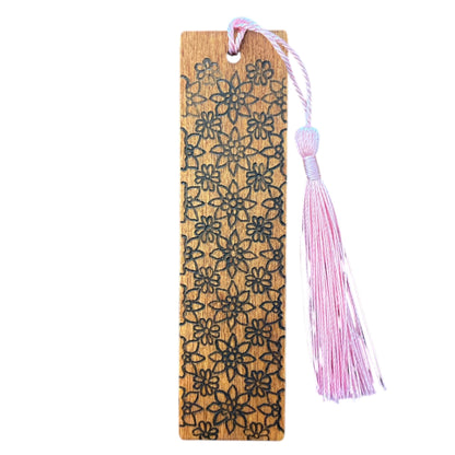 Handcrafted Bookmarks Wood Burned Words Feather Floral Design with Tassels