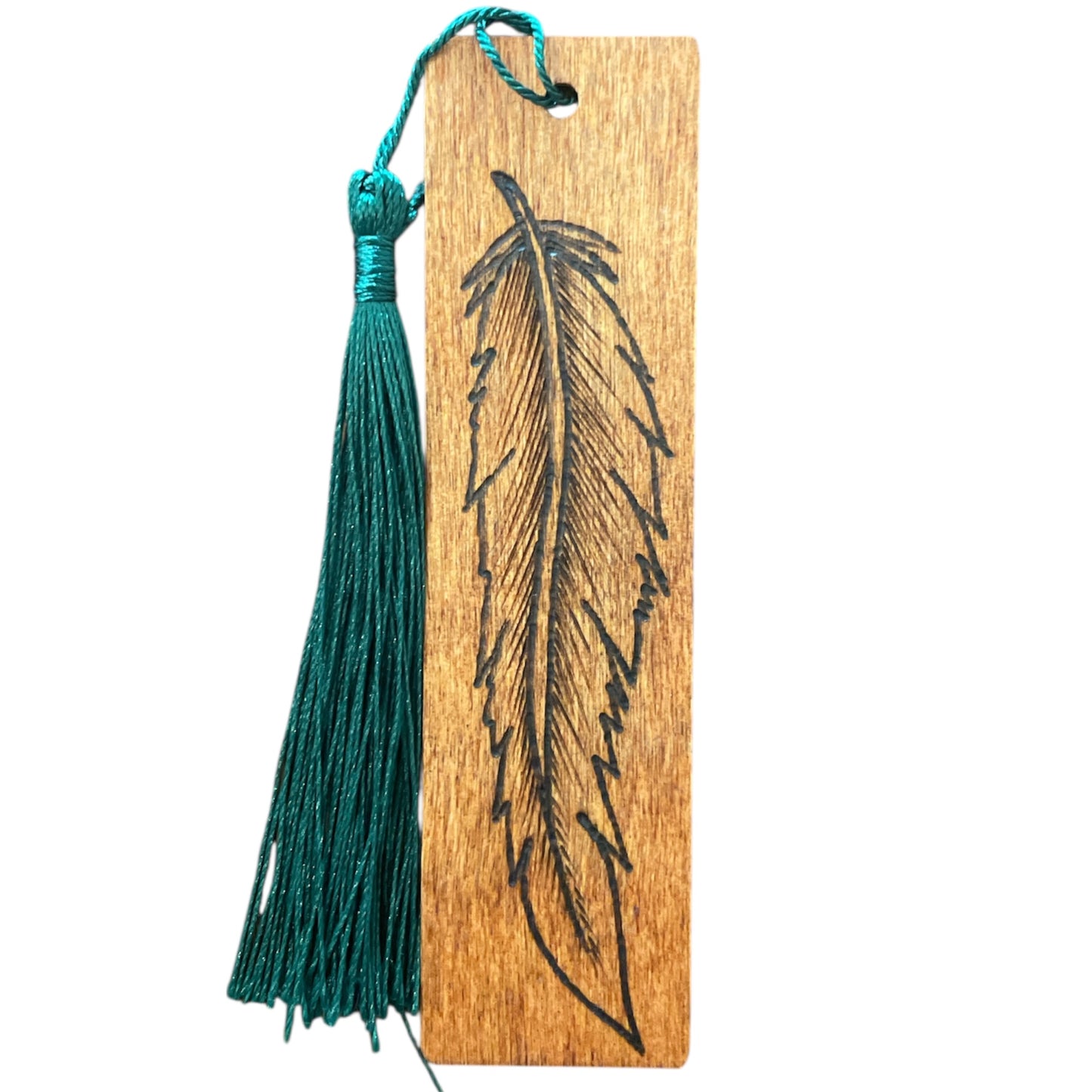Handcrafted Bookmarks Wood Burned Words Feather Floral Design with Tassels