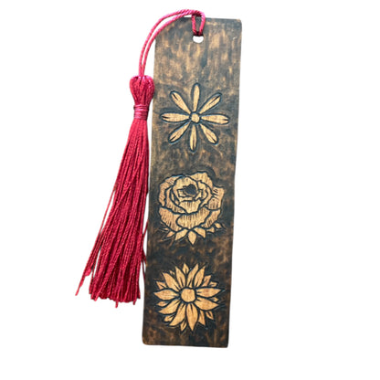 Handcrafted Bookmarks Wood Burned Designs with Tassels