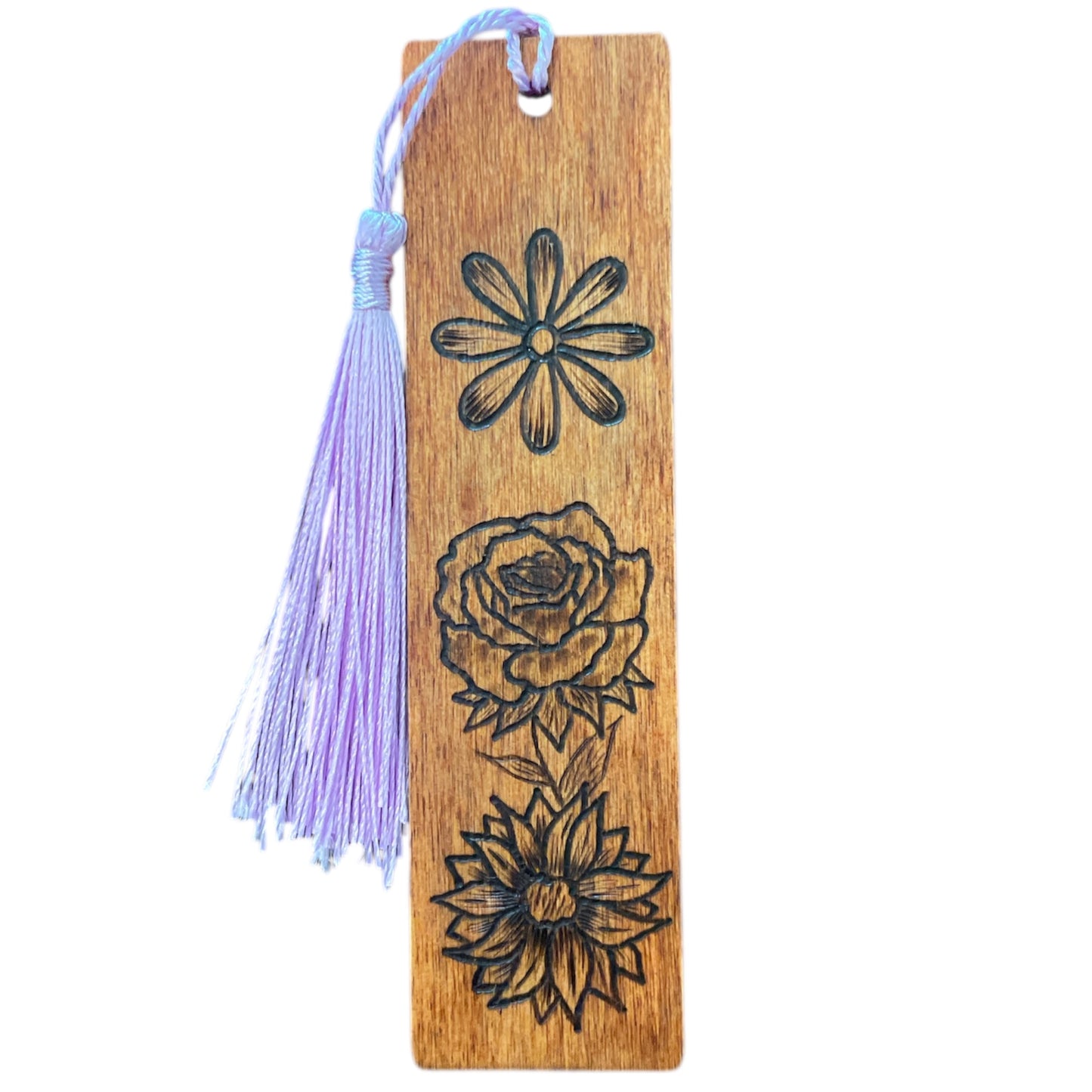 Handcrafted Bookmarks Wood Burned Designs with Tassels