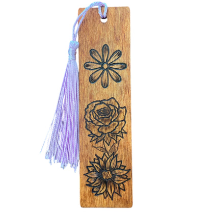Handcrafted Bookmarks Wood Burned Designs with Tassels