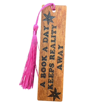 Handcrafted Bookmarks Wood Burned Designs with Tassels