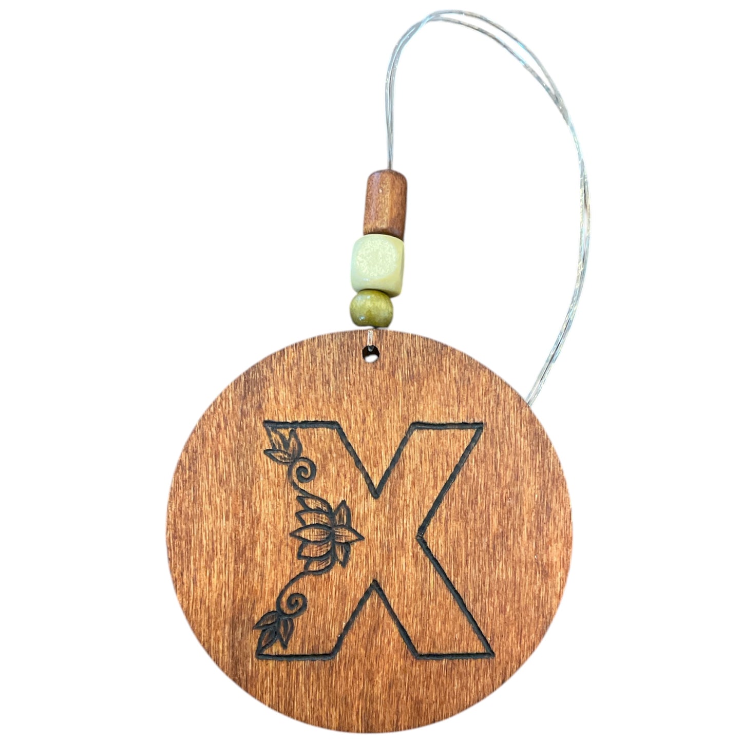 Christmas Tree Ornaments | English Alphabets | Wood-Burned Letter Ornament with Positive Word