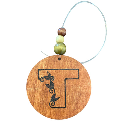 Christmas Tree Ornaments | English Alphabets | Wood-Burned Letter Ornament with Positive Word