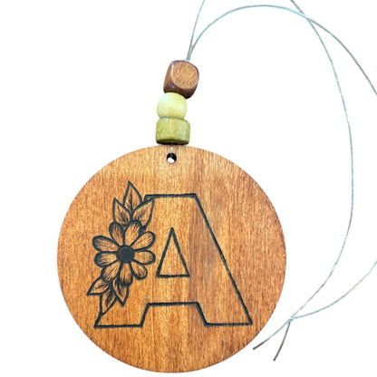 Christmas Tree Ornaments | Rearview Mirror Hanging | Wood-Burned Letter Ornament with Positive Word