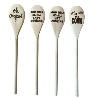 Rubberwood 14" Cooking Spoons with Custom Designs Eco-friendly