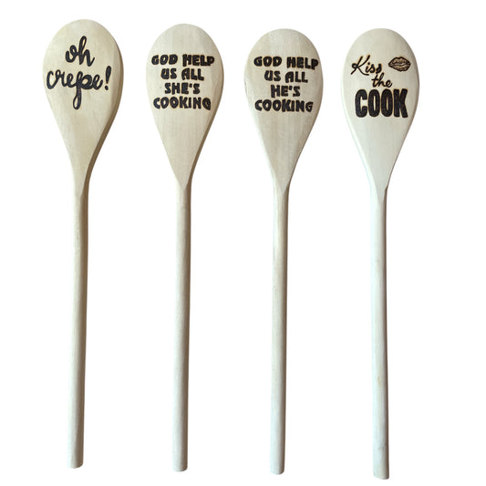 Rubberwood 14" Cooking Spoons with Custom Designs Eco-friendly