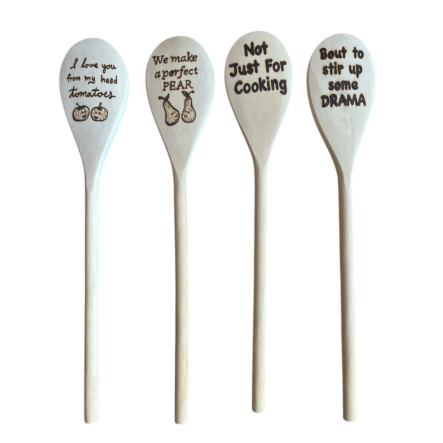 Rubberwood 14" Cooking Spoons with Custom Designs Eco-friendly Wood Burned