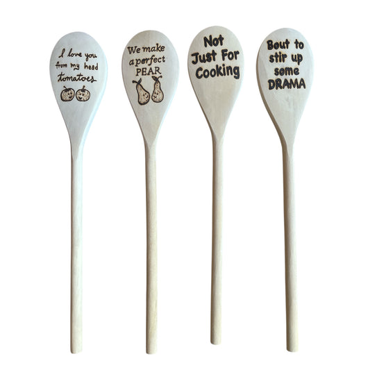 Rubberwood 14" Cooking Spoons with Custom Designs Eco-friendly Wood Burned
