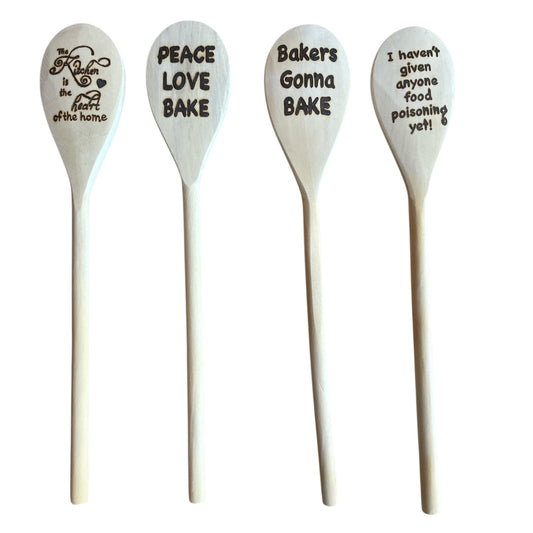 Rubberwood 14" Cooking Spoons with Custom Designs Fire Carved Eco-friendly
