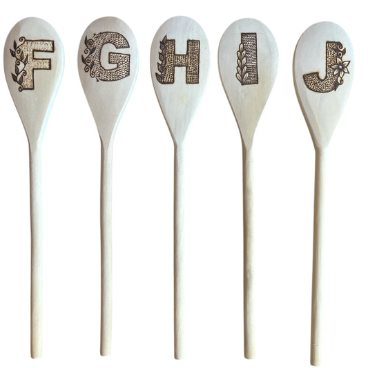 Rubberwood 14" Cooking Spoons with English Alphabets F-J | Eco-friendly