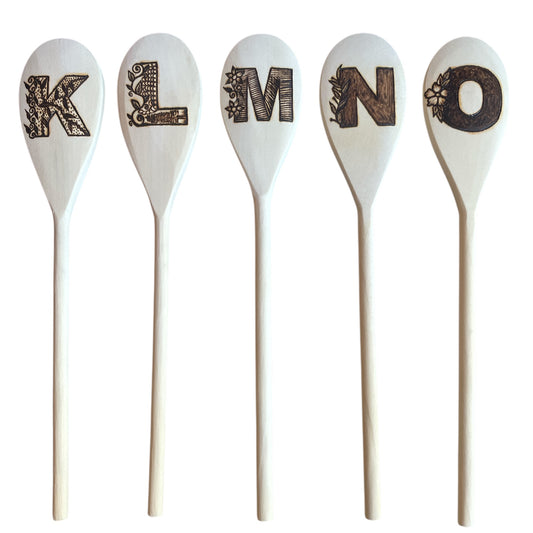 Rubberwood 14" Cooking Spoons with English Alphabets K-O | Eco-friendly