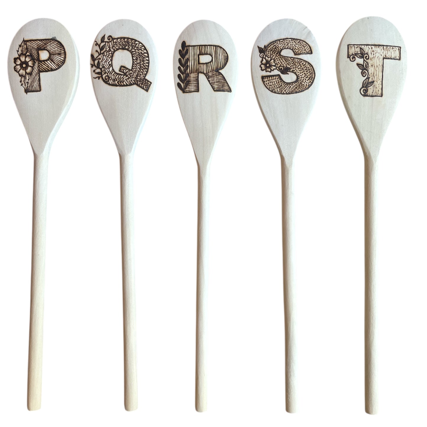 Rubberwood 14" Cooking Spoons with English Alphabets P-T | Eco-friendly