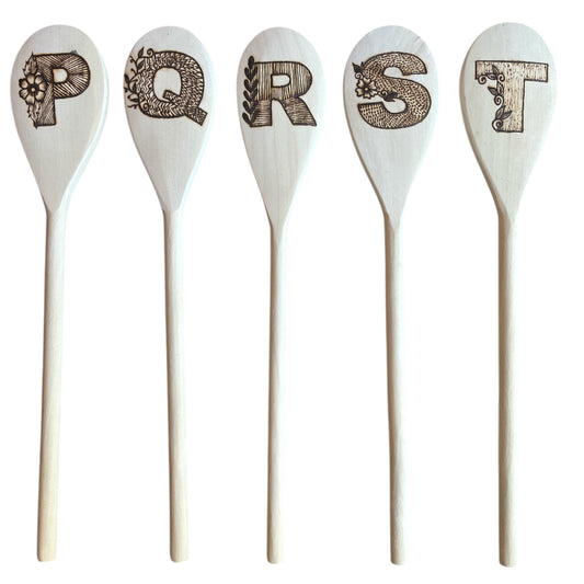 Rubberwood 14" Cooking Spoons with English Alphabets P-T | Eco-friendly