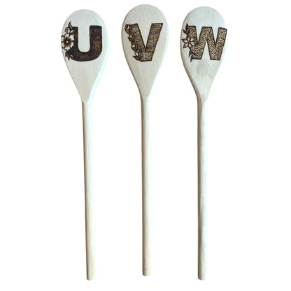 Rubberwood 14" Cooking Spoons with English Alphabets U-W | Eco-friendly