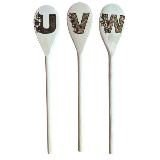 Rubberwood 14" Cooking Spoons with English Alphabets U-W | Eco-friendly