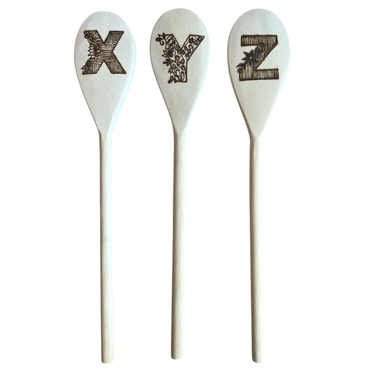 Rubberwood 14" Cooking Spoons with English Alphabets X-Z | Eco-friendly