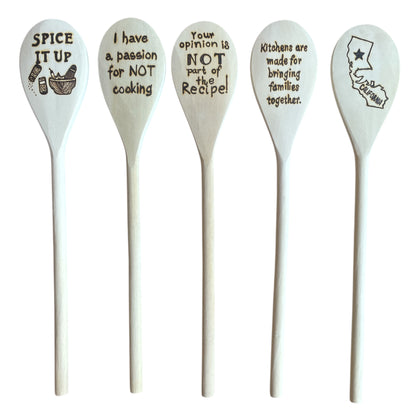 Rubberwood 14" Cooking Spoons| Eco-friendly| Custom Designs| Humor Quotes
