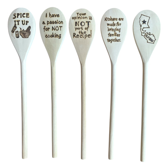 Rubberwood 14" Cooking Spoons| Eco-friendly| Custom Designs| Humor Quotes