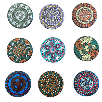 Wooden Coasters 4in by 5/16in Wood Burned Hand Painted Mandala Designs
