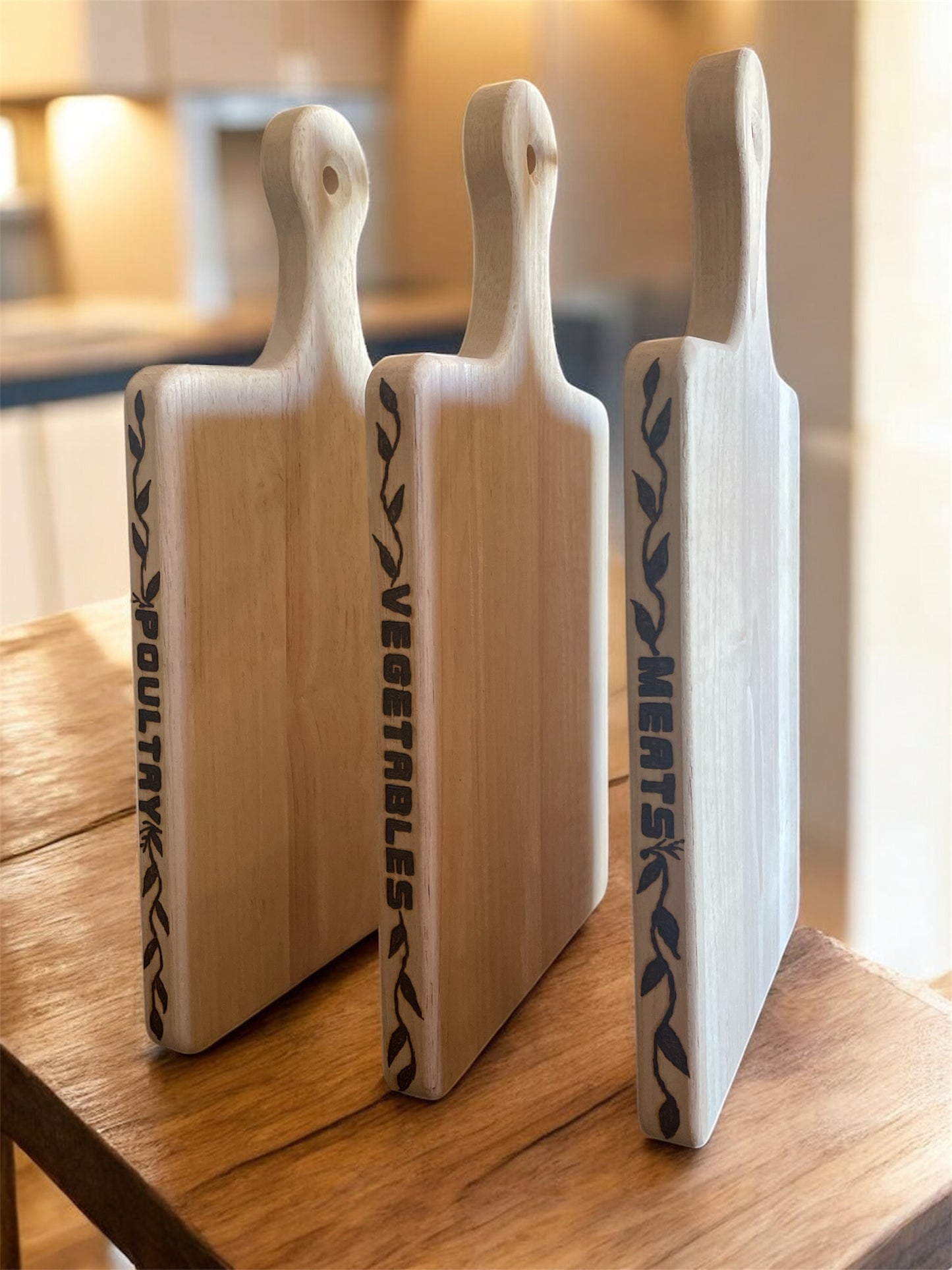 Wood Cutting Board for Meats Vegetables Poultry Wood Burned Vines Design