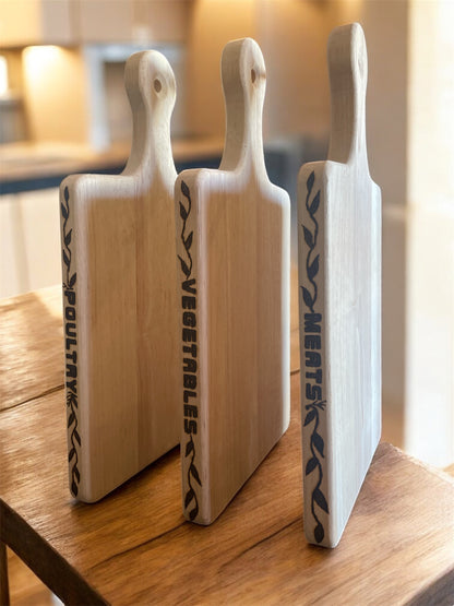 Wood Cutting Board for Meats Vegetables Poultry Wood Burned Vines Design