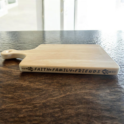 Wood Cutting Board for Meats Vegetables Poultry Faith Family Friends Wordings