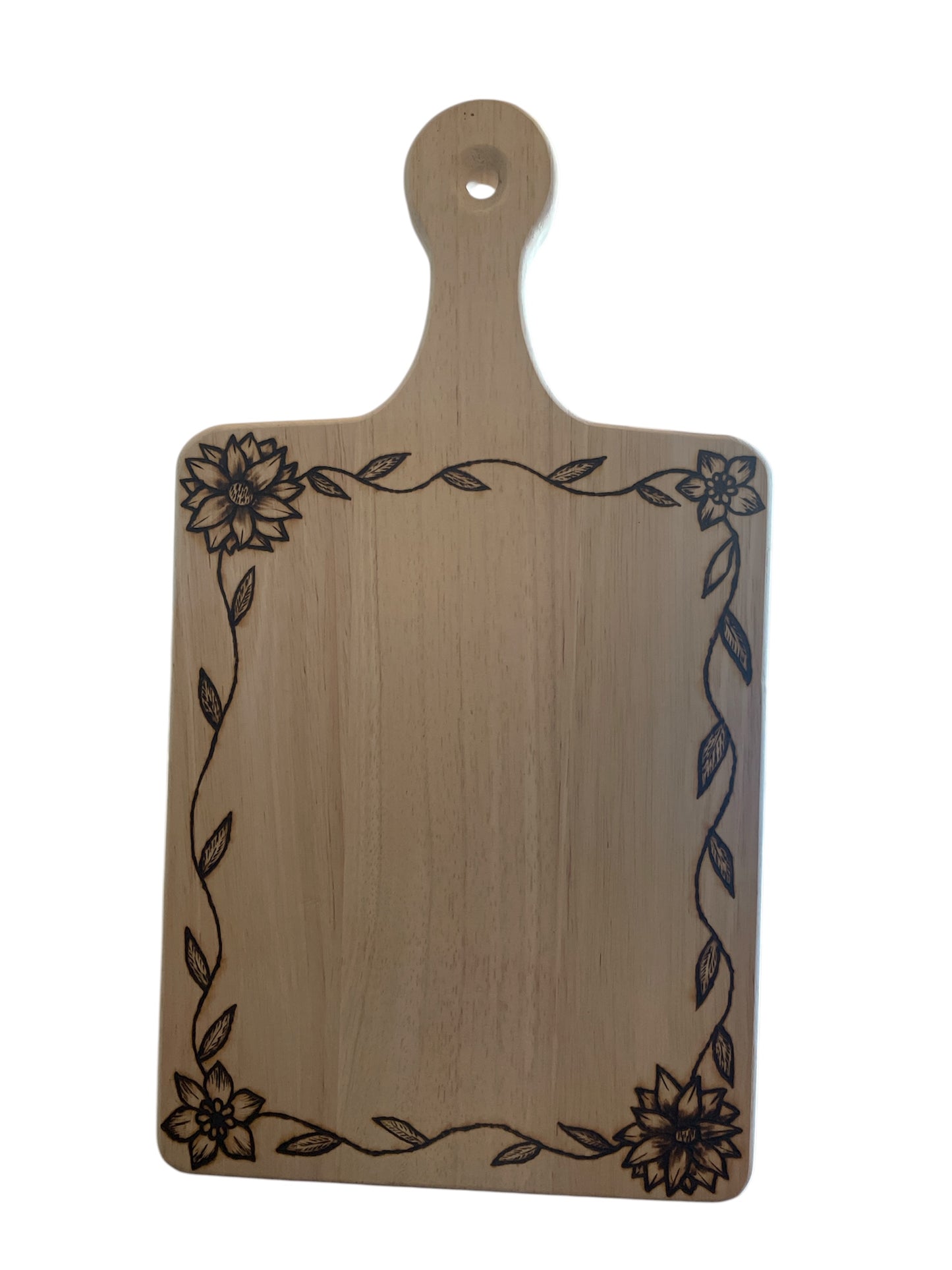 Wood Cutting Board for Meats Vegetables Poultry with Floral and Vines Design