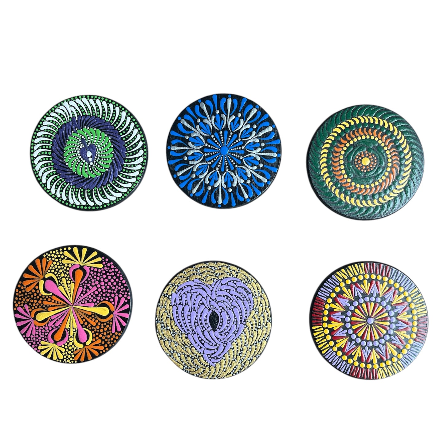 Drink Coasters Hand Painted with Unique Mandalas Table Decor