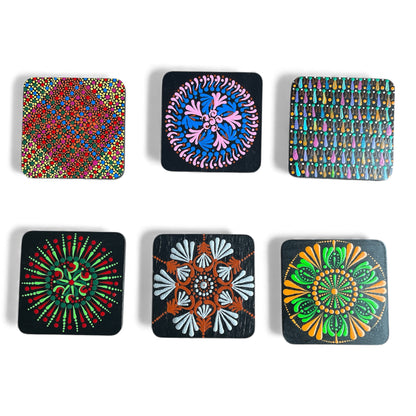 Square Drink Coasters Painted with Unique Mandala Designs Centerpiece Decor