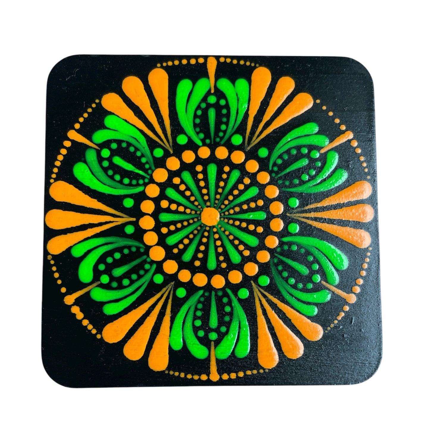 Square Drink Coasters Painted with Unique Mandala Designs Centerpiece Decor