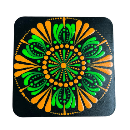 Square Drink Coasters Painted with Unique Mandala Designs Centerpiece Decor